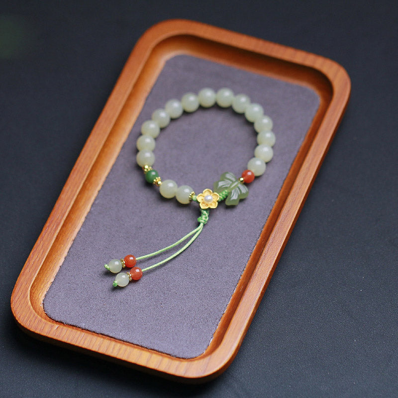 925 Sterling Silver Jade Luck Flower Butterfly Bracelet - Image 10