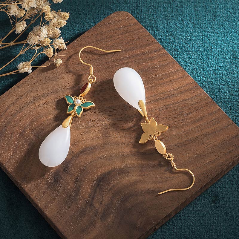 FengShui White Jade Luck Drop Earrings - Image 7