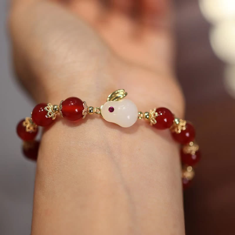 Year of the Rabbit Natural Red Agate White Jade Confidence Bracelet - Image 3