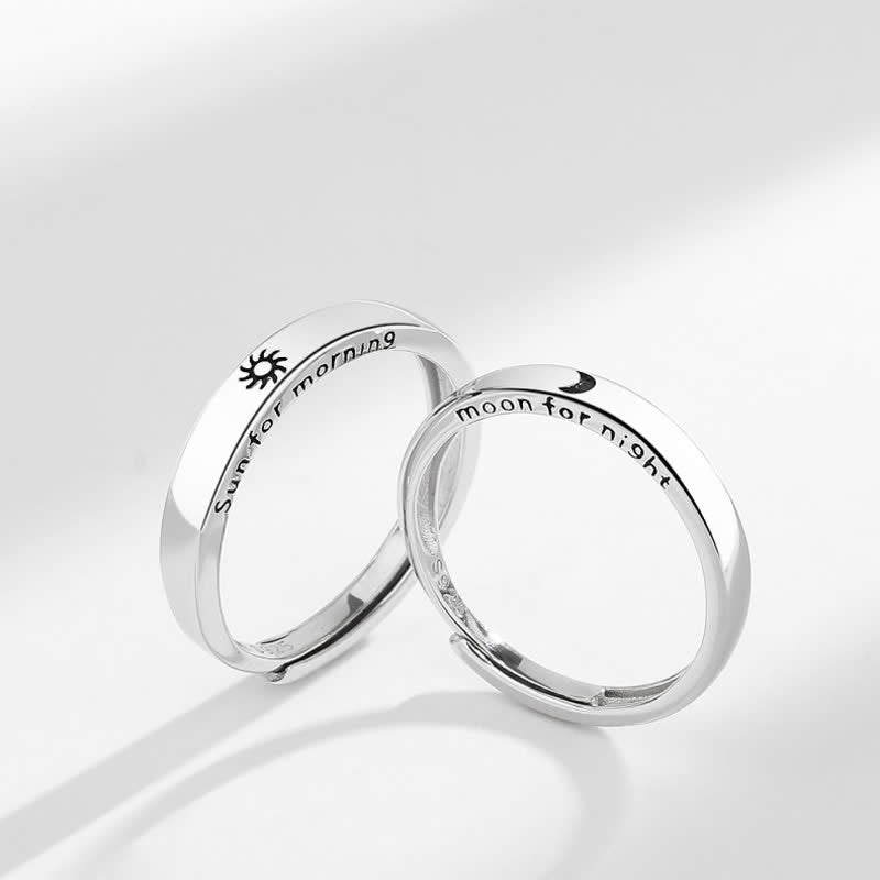 925 Sterling Silver Sun Moon Protection Adjustable Couple Ring