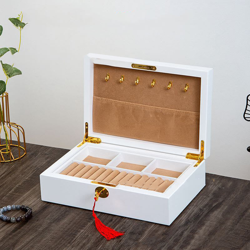 Vintage Wooden Jewelry Box Two-Layer Solid Wood Jewelry Storage Box - Image 27