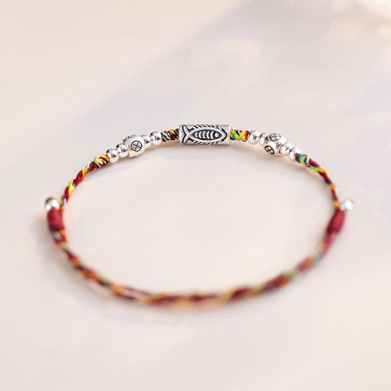 925 Sterling Silver Luck Koi Fish Braided Colorful String Bracelet Anklet - Image 4