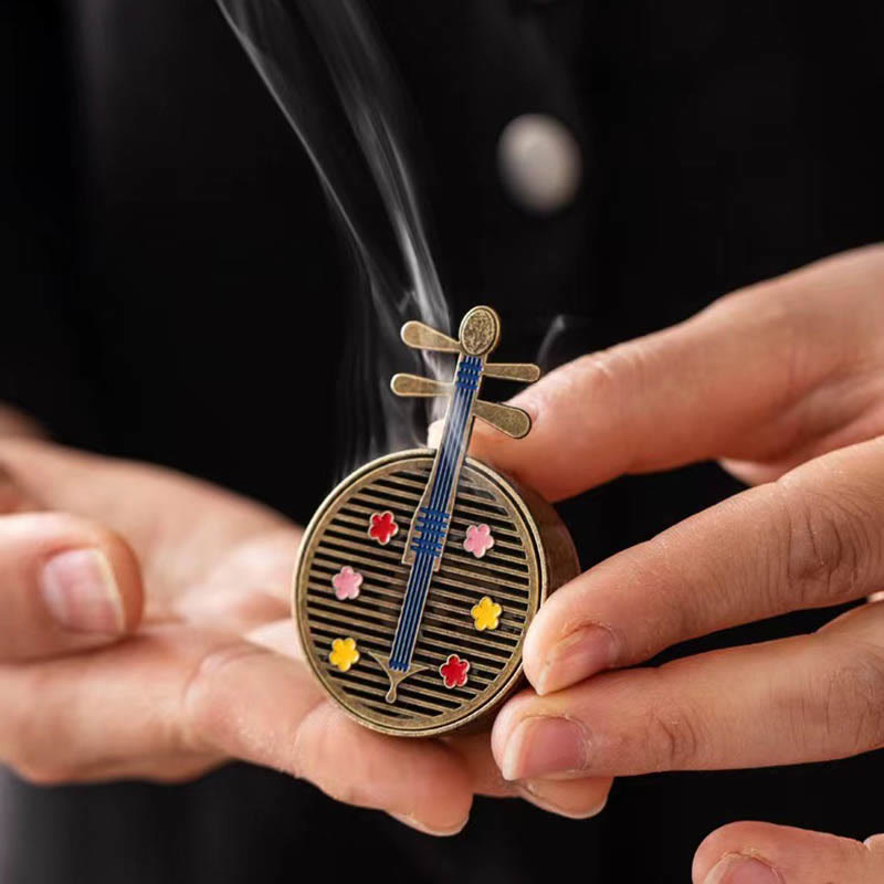 Small Mini Gourd Fan Pipa Copper Alloy Incense Burner Decoration With Incense - Image 9