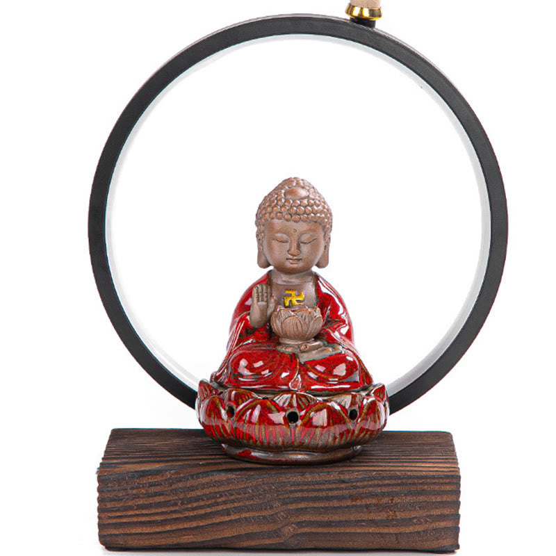 Buddha Lotus Backflow Smoke Fountain Ceramic Blessing Incense Burner With Light Decoration - Image 6