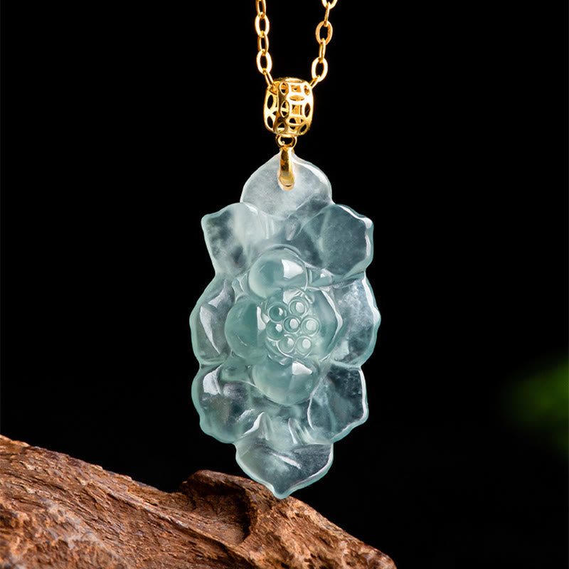 925 Sterling Silver Chain 18K Gold Buckle Natural Jade Lotus Pattern Prosperity Necklace Pendant - Image 7