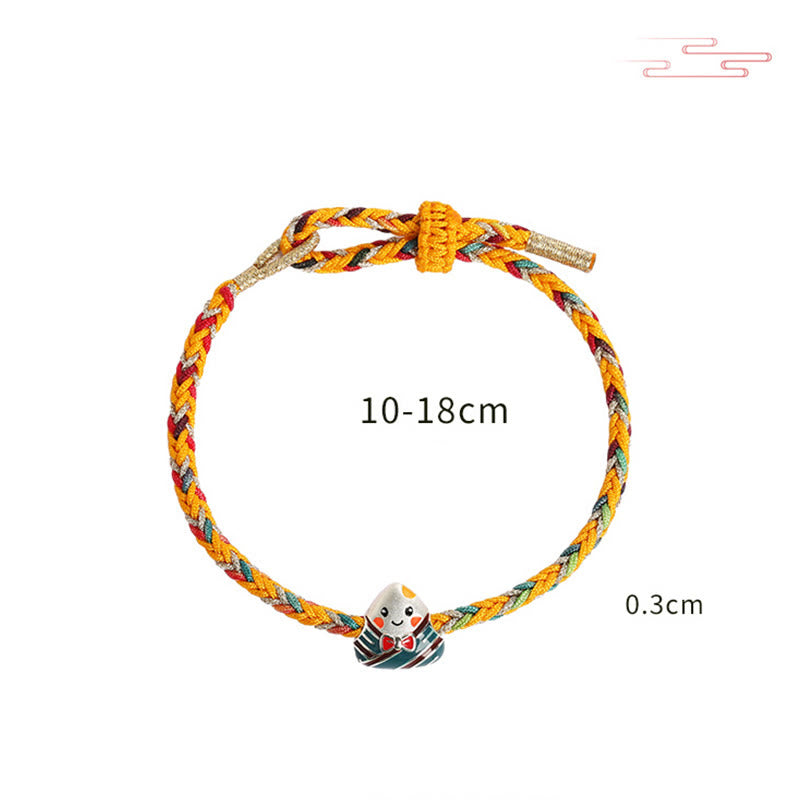 925 Sterling Silver Dragon Boat Festival Zongzi Pattern Luck Handmade Multicolored Rope Child Adult Bracelet - Image 13