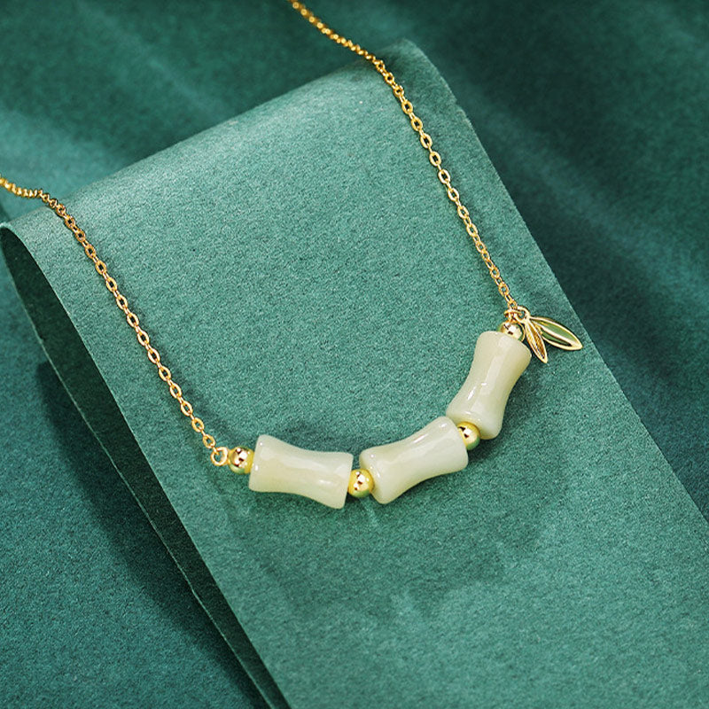 925 Sterling Silver Hetian Jade Bamboo Fu Character Prosperity Necklace Pendant Bracelet - Image 5