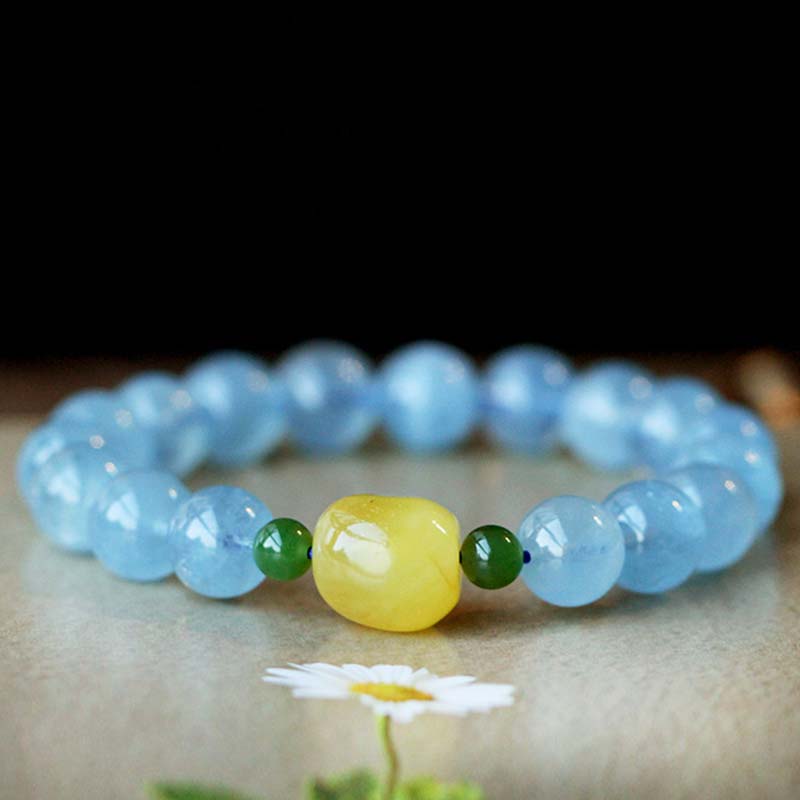 Natural Aquamarine Amber Beads Serenity Healing Bracelet - Image 8