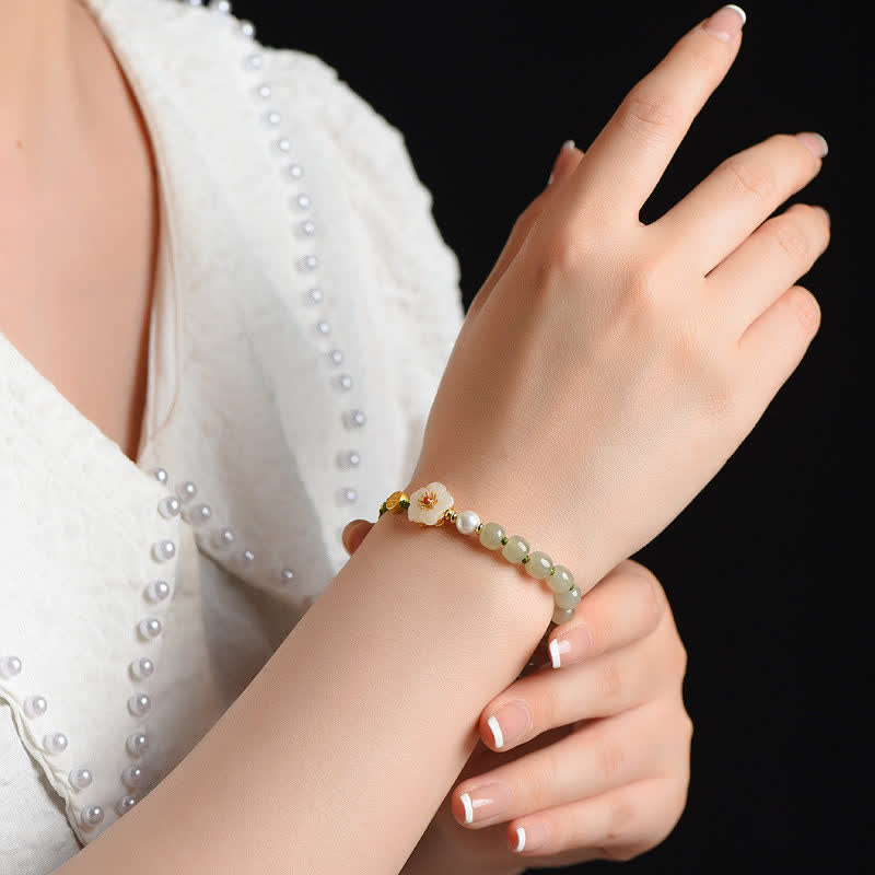 925 Sterling Silver Natural Hetian Jade Peach Blossom Luck Bracelet - Image 3