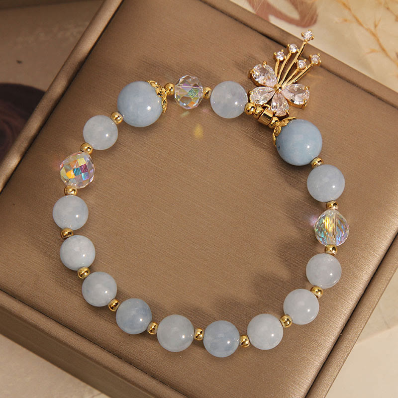 Aquamarine Pink Crystal Healing Zircon Butterfly Charm Bracelet - Image 7