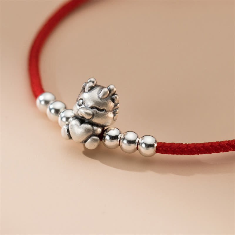 Handmade 999 Sterling Silver Year of the Dragon Luck Red Bracelet - Image 3