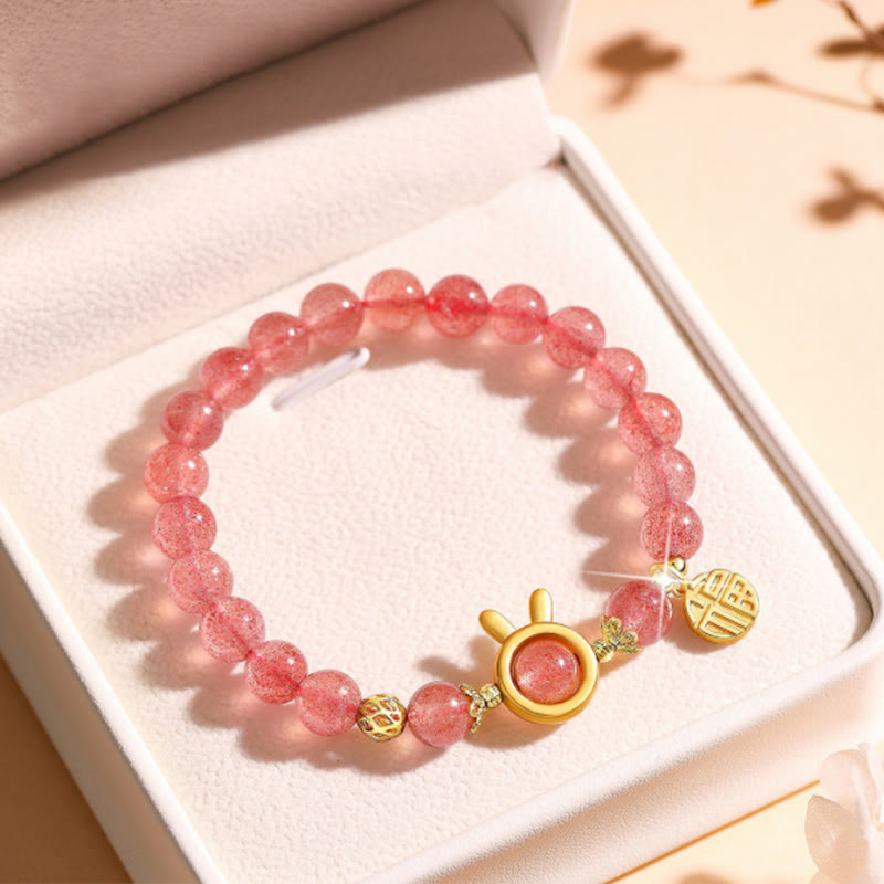 Strawberry Quartz Fu Character Pink Crystal Healing Bracelet - Image 8