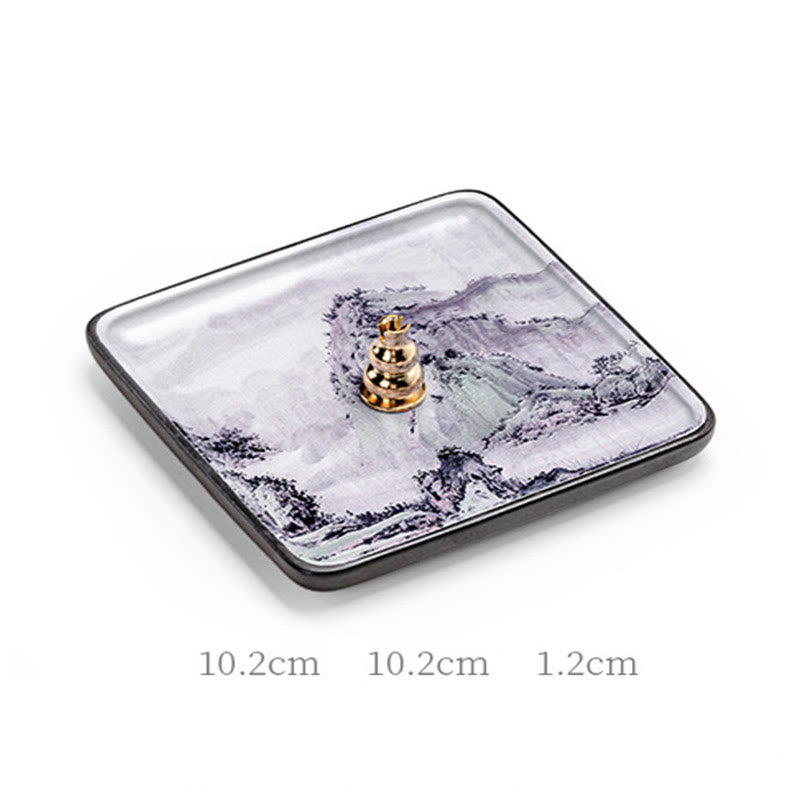 Mountain Lake Flower Leaf Healing Ceramic Plate Tray Stick Incense Burner Decoration - Image 12