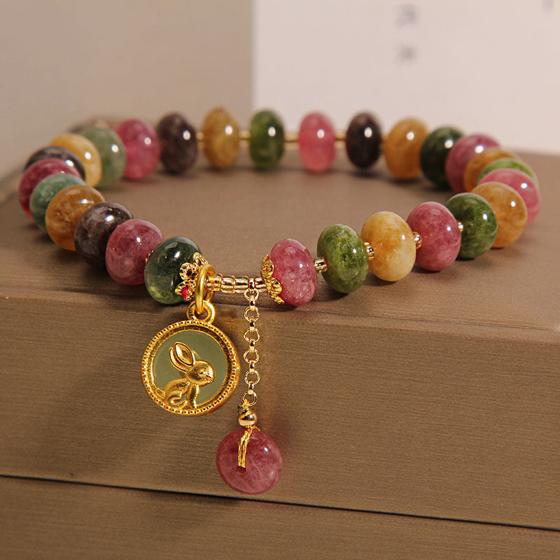Natural Colorful Tourmaline Cute Rabbit Charm Positive Bracelet - Image 7