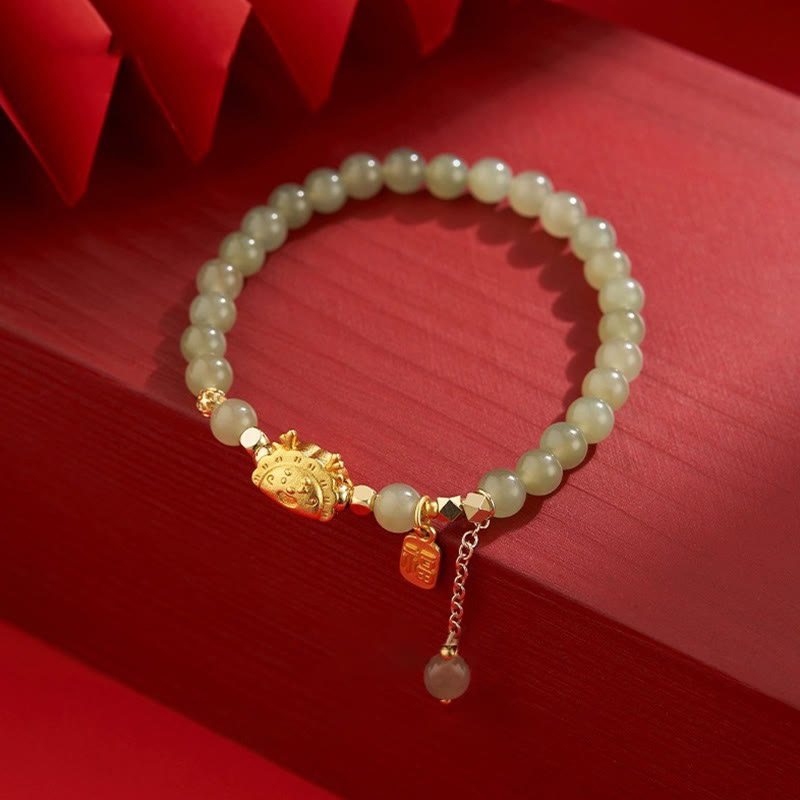 Year of the Dragon Dumpling Natural Red Agate Garnet Hetian Jade Fu Character Luck Success Bracelet - Image 17