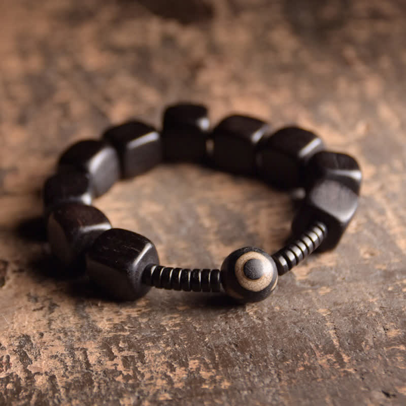 Tibetan Ebony Wood Dzi Bead Strength Bracelet