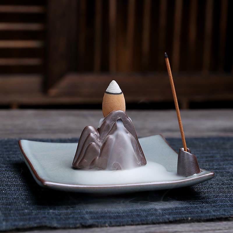 Lotus Plum Blossom Square Ceramic Spiritual Backflow Incense Burner - Image 17