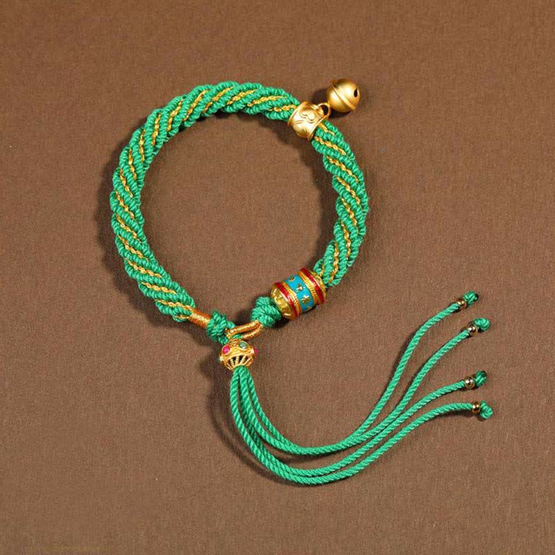 Tibetan Handmade Luck Protection Thangka Prayer Wheel Bell Charm Braid String Bracelet - Image 20