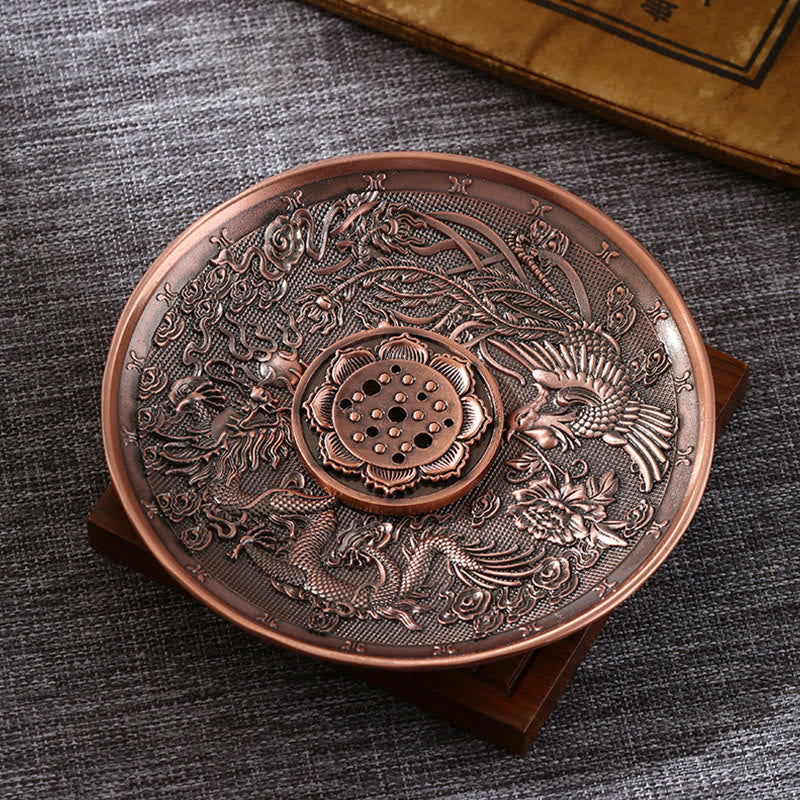 Lotus Dragon Phoenix Eight Auspicious Symbols Zinc Alloy Incense Stick Holder Healing Incense Burner Decoration - Image 9