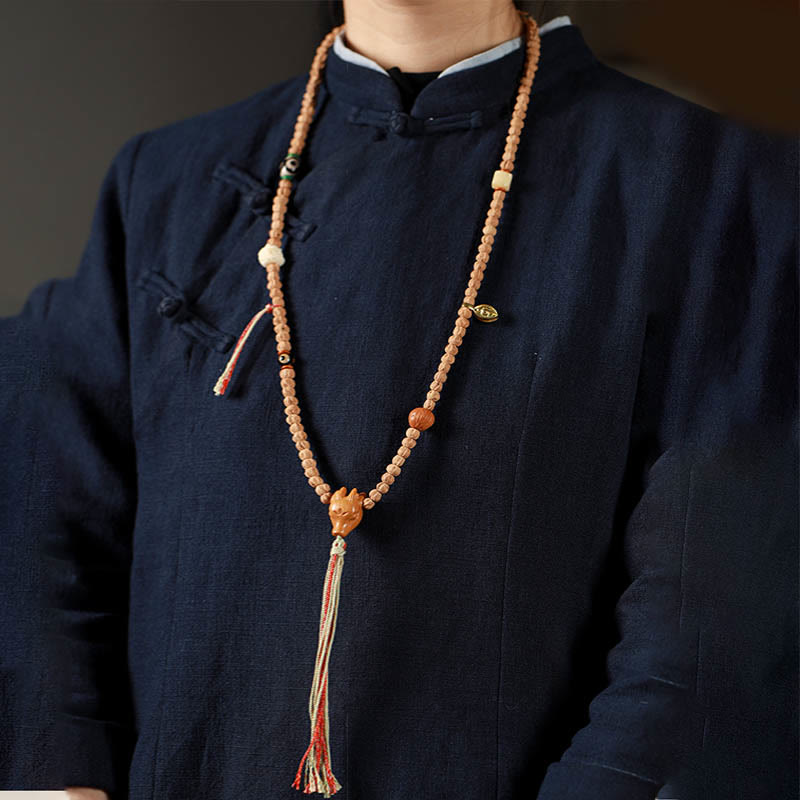 108 Beads Bodhi Seed Red Agate Deer Head Wisdom Mala Bracelet - Image 3