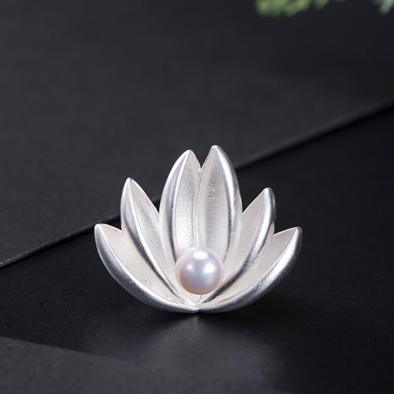 925 Sterling Silver Lotus Flower Pearl New Beginning Brooch - Image 3