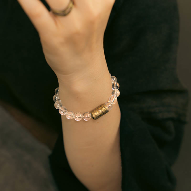 White Crystal Red Hematoid Quartz Gold Rutilated Quartz Purple Phantom Protection Bracelet - Image 8