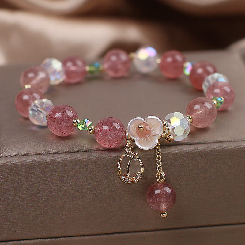 Strawberry Quartz Rutilated Quartz Fluorite Flower Healing Bracelet