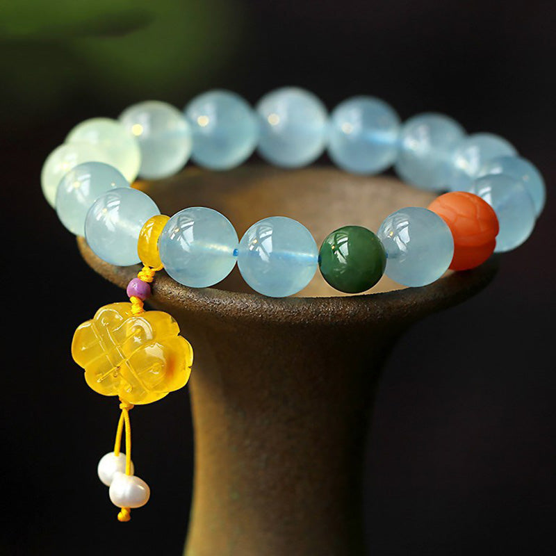Natural Aquamarine Amber Chinese Knotting Charm Peace Bracelet - Image 9
