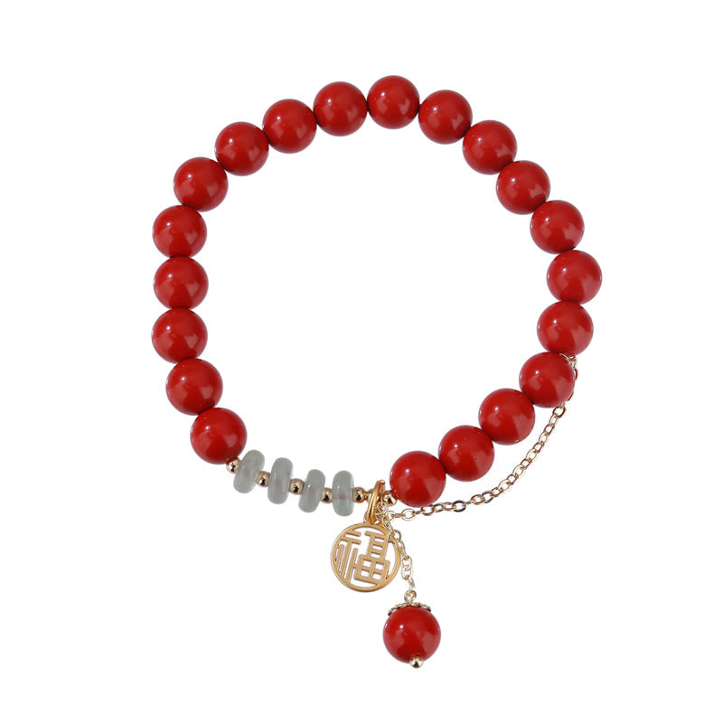 Cinnabar Auspicious Fu Character Jade Calm Bracelet - Image 9
