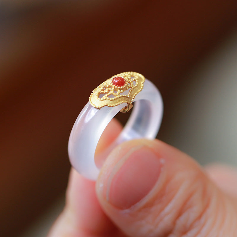 White Agate Cyan Jade Turquoise Red Agate Luck Protection Ring - Image 10