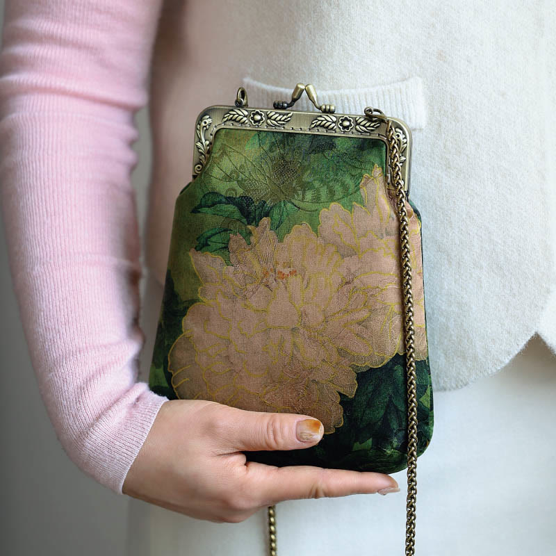 Small Green Peony Butterfly Metal Chain Crossbody Bag Shoulder Bag Cellphone Bag