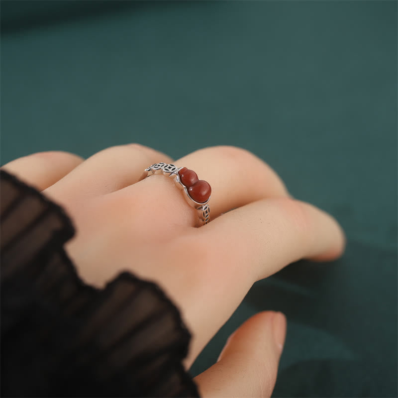 925 Sterling Silver Red Agate Gourd Copper Coin Self-acceptance Ring - Image 4