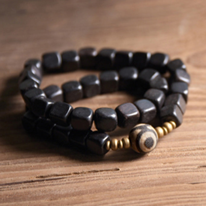 Ebony Wood Dzi Bead Copper Peace Couple Bracelet - Image 12