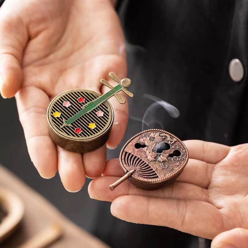 Small Mini Gourd Fan Pipa Copper Alloy Incense Burner Decoration With Incense