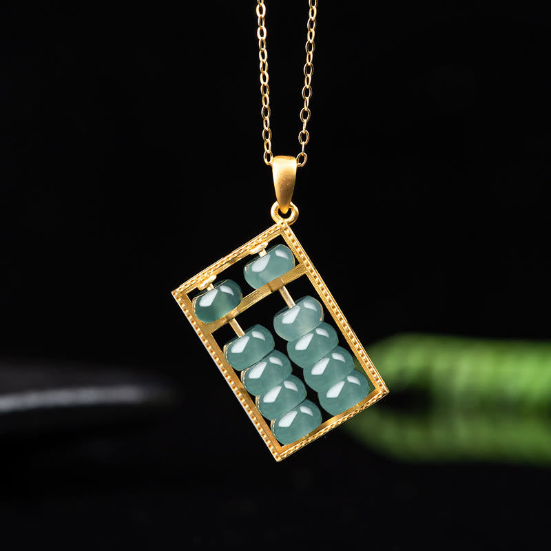 925 Sterling Silver Natural Jade Abacus Pattern Abundance Necklace Pendant