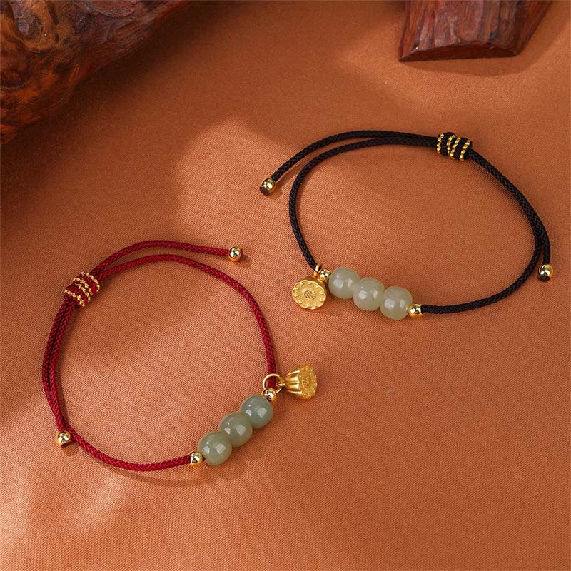 Handmade Hetian Jade Bead Lotus Pod Prosperity Luck Braided Bracelet - Image 7