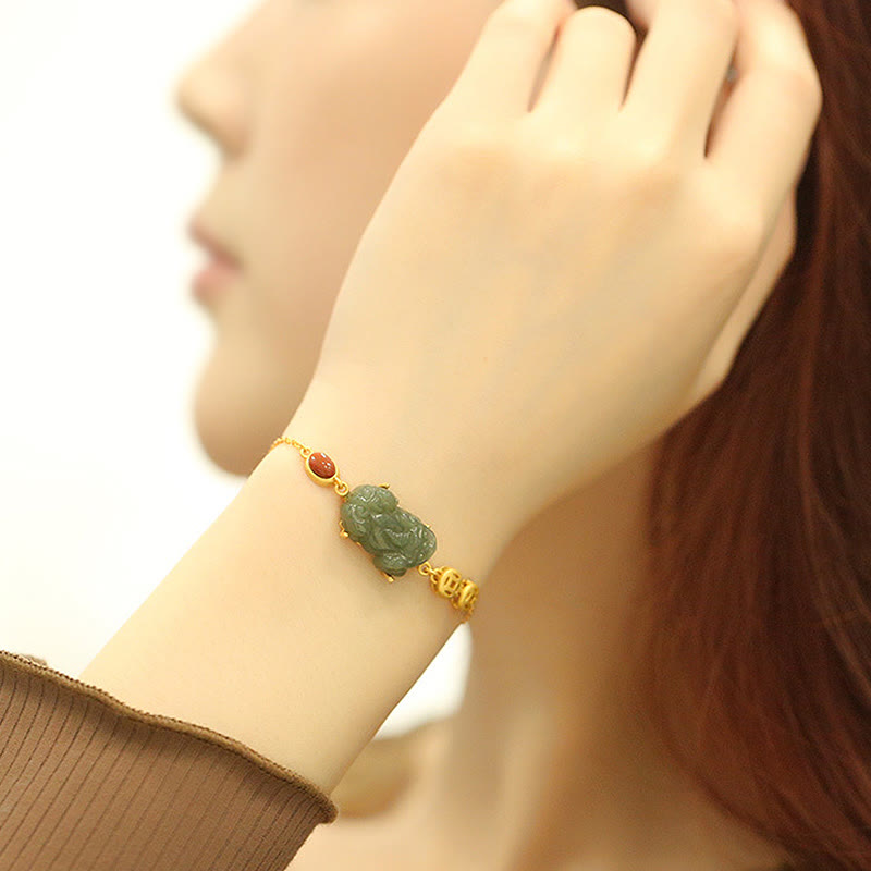 Cyan Jade PiXiu Copper Coin Red Agate Success Chain Bracelet - Image 3