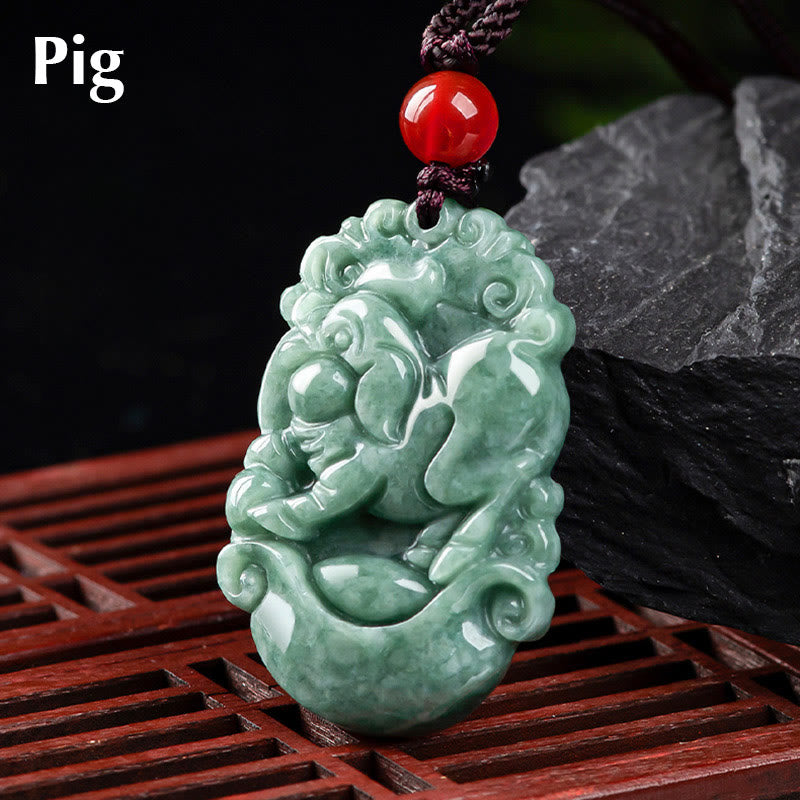 Natural Jade 12 Chinese Zodiac Prosperity Necklace Pendant - Image 25