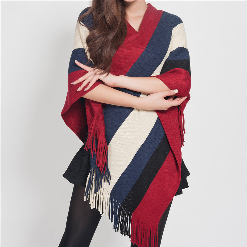 Tibetan Colorful Striped Design Shawl Tassels Pullover Winter Cozy Travel Scarf Wrap - Image 23