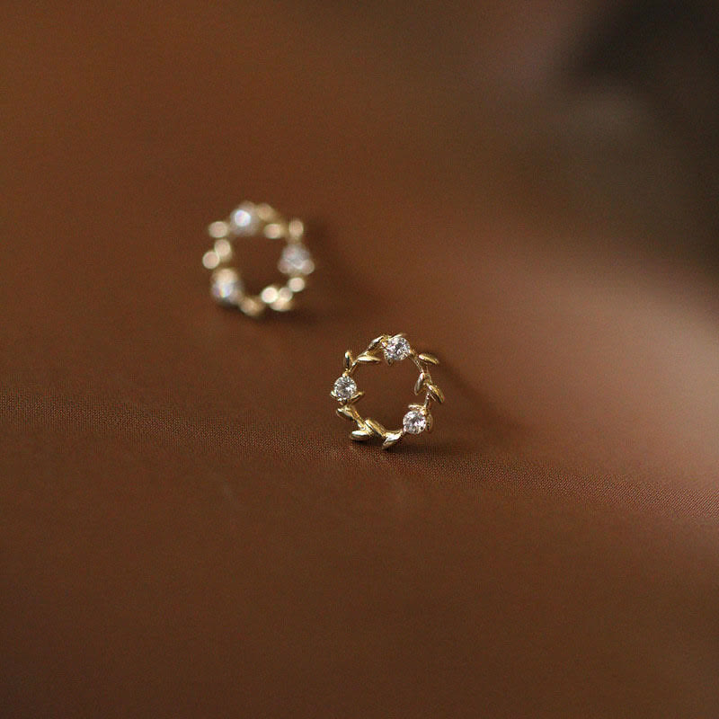 925 Sterling Silver Posts Copper Metal Tiny Wreath Stud Blessing Flower Earrings