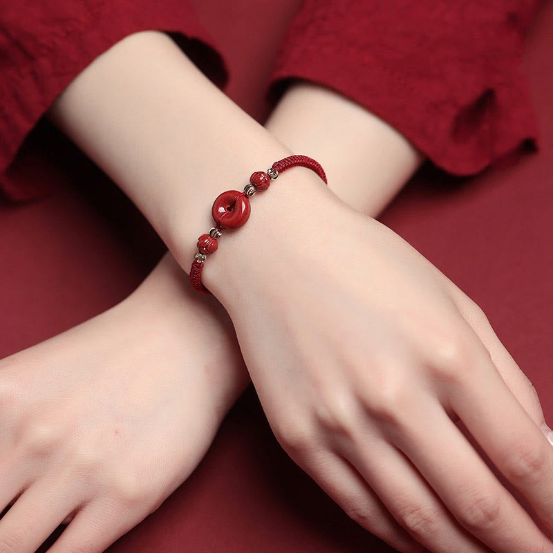 Handmade Lotus Cinnabar Peace Buckle Blessing Braid Bracelet - Image 6