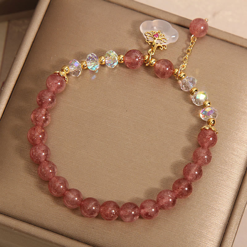 Natural Strawberry Quartz Crystal White Agate Auspicious Cloud Healing Bracelet - Image 3