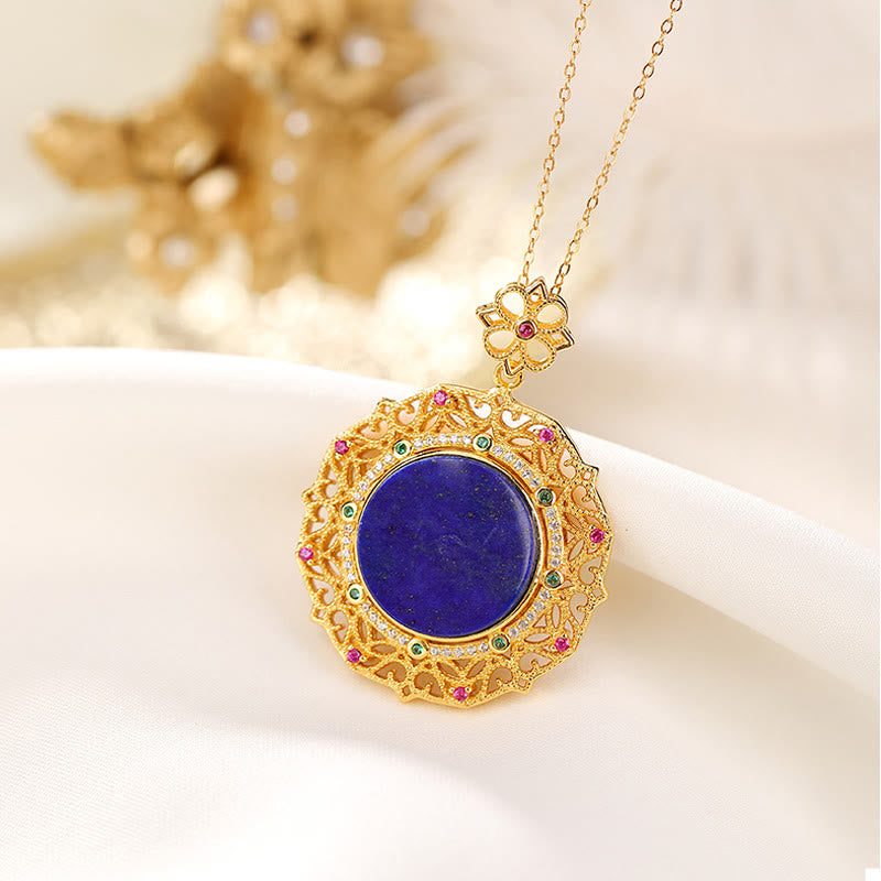 925 Sterling Silver Plated Gold Lazurite Positive Necklace Pendant