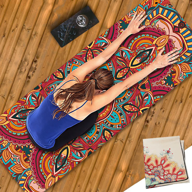 Tibetan Mandala Elephant Lotus Koi Fish Mindful Natural Rubber Yoga Mat Decoration
