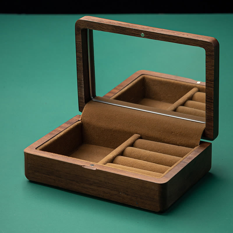 Vintage Handmade Black Walnut Wood Jewelry Storage Box With Mirror - Image 12