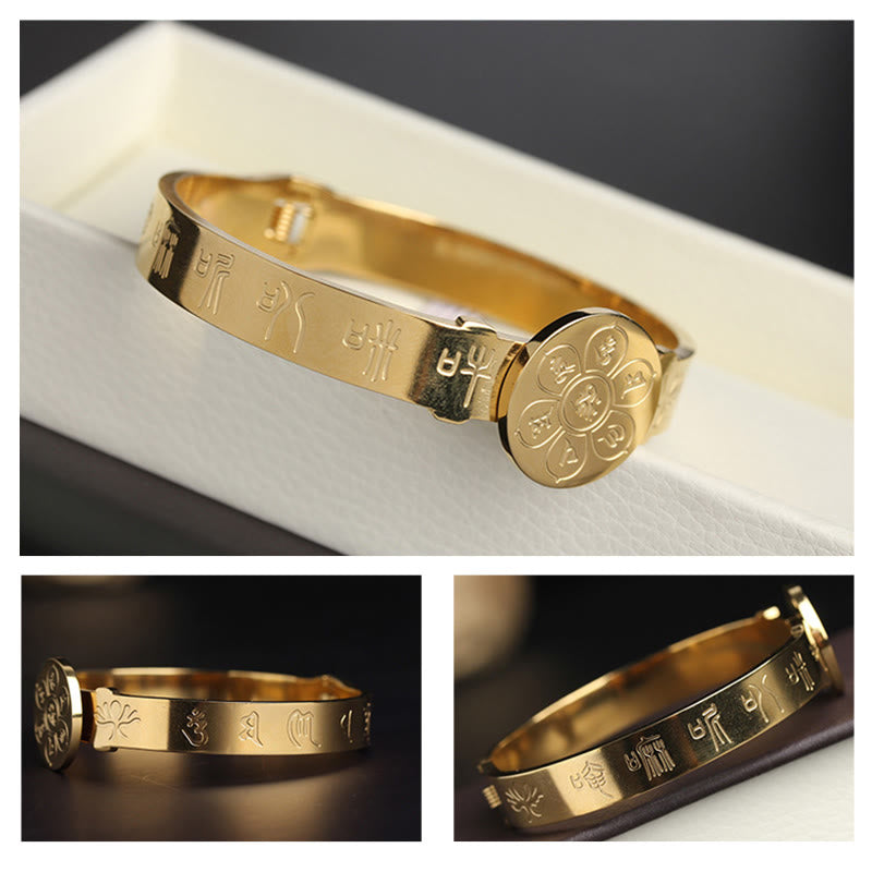 Yin Yang Lotus Om Mani Padme Hum Mantra Titanium Steel Harmony Bracelet Bangle - Image 18