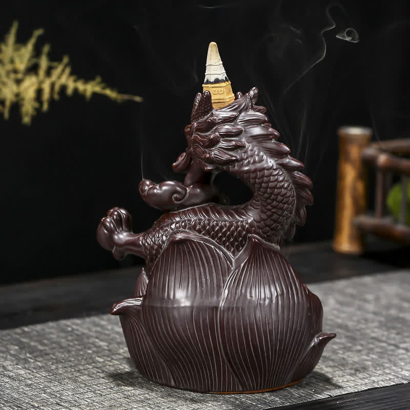 Dragon Lotus Pattern Strength Protection Ceramic Incense Burner Decoration - Image 6