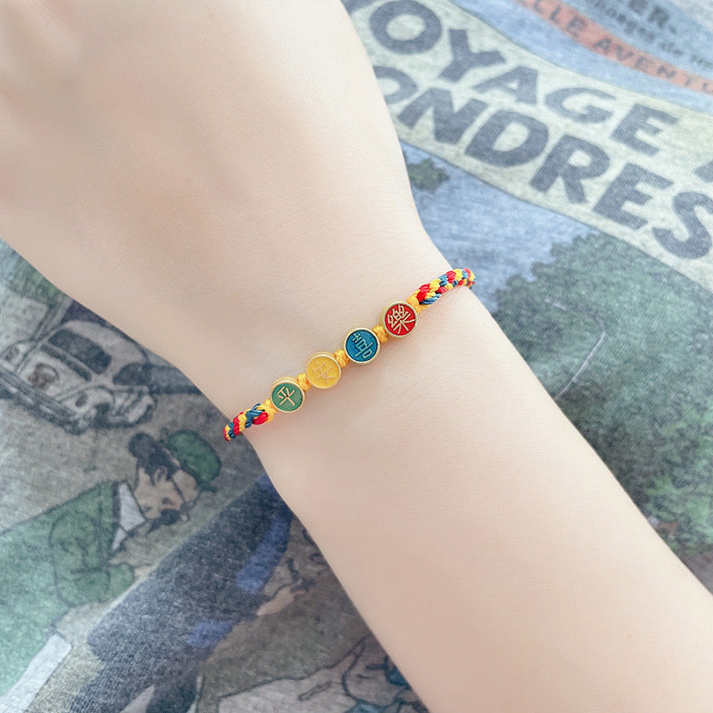 Handmade Dunhuang Color Thread Peace And Joy Protection Braid String Bracelet - Image 8