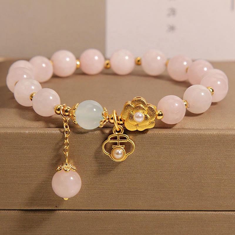 Natural Pink Crystal Lucky Flower Warmth Bracelet