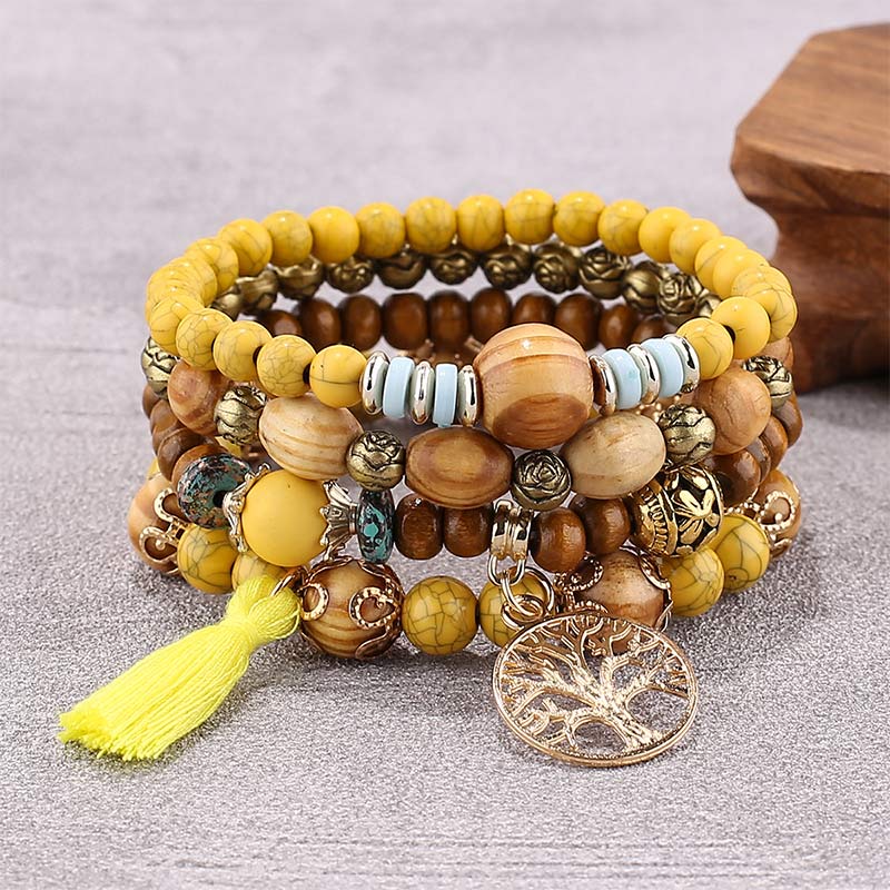 Wenge Wood Layered Tree Tassel Healing Bracelet - Image 9